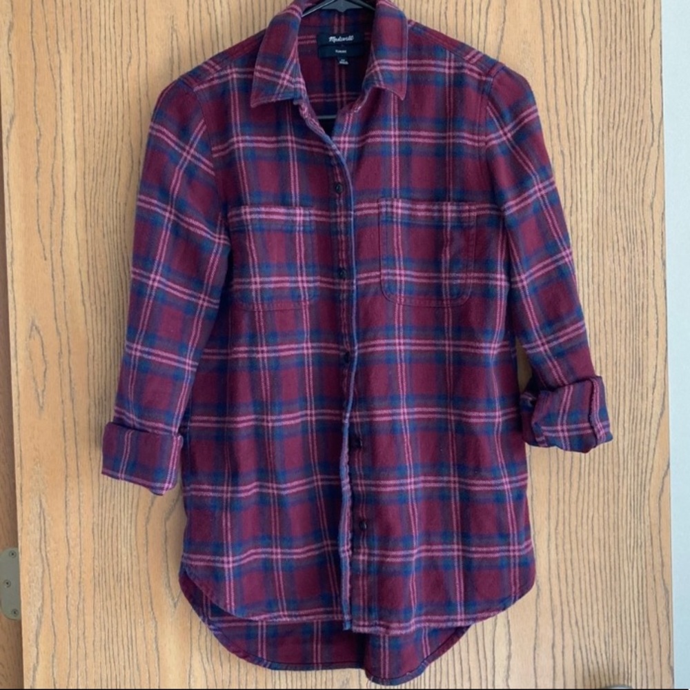 Madewell Classic Flannel XS Maroon and Navy - Picture 9 of 9
